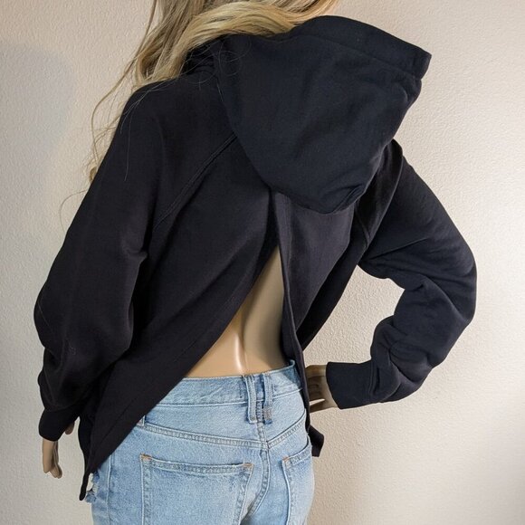Athleta Moonrise Split Back Hoodie Womens S Black Open Sweatshirt Long Sleeve - Picture 1 of 16